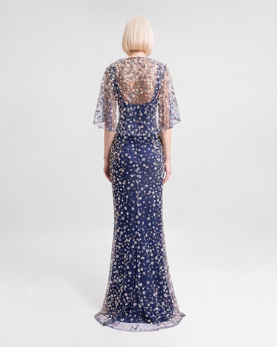 Beaded Dress with Cape Sleeves - Gemy Maalouf
