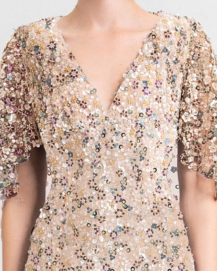 Beaded Dress with Cape Sleeves - Gemy Maalouf