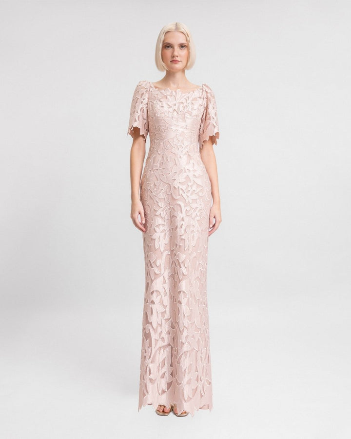 Embroidered Satin Long Dress - Gemy Maalouf