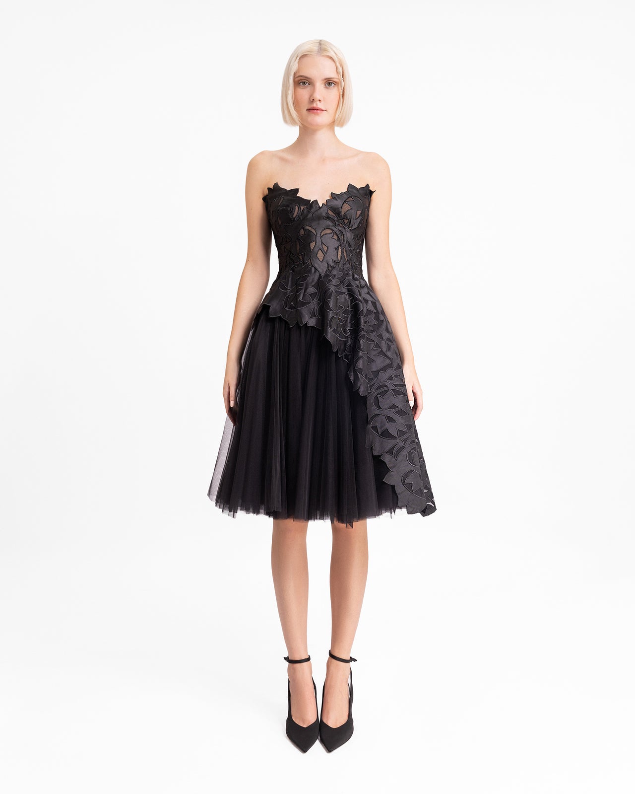 Strapless Asymmetrical Top with Short Skirt