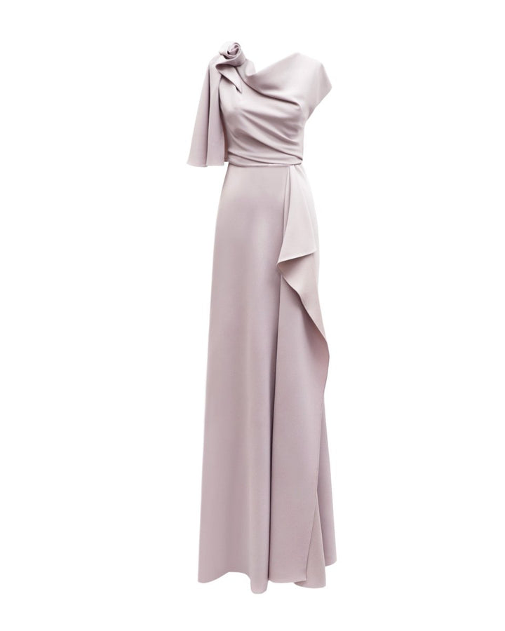 Draped Dress with Asymmetrical Sleeves - Gemy Maalouf