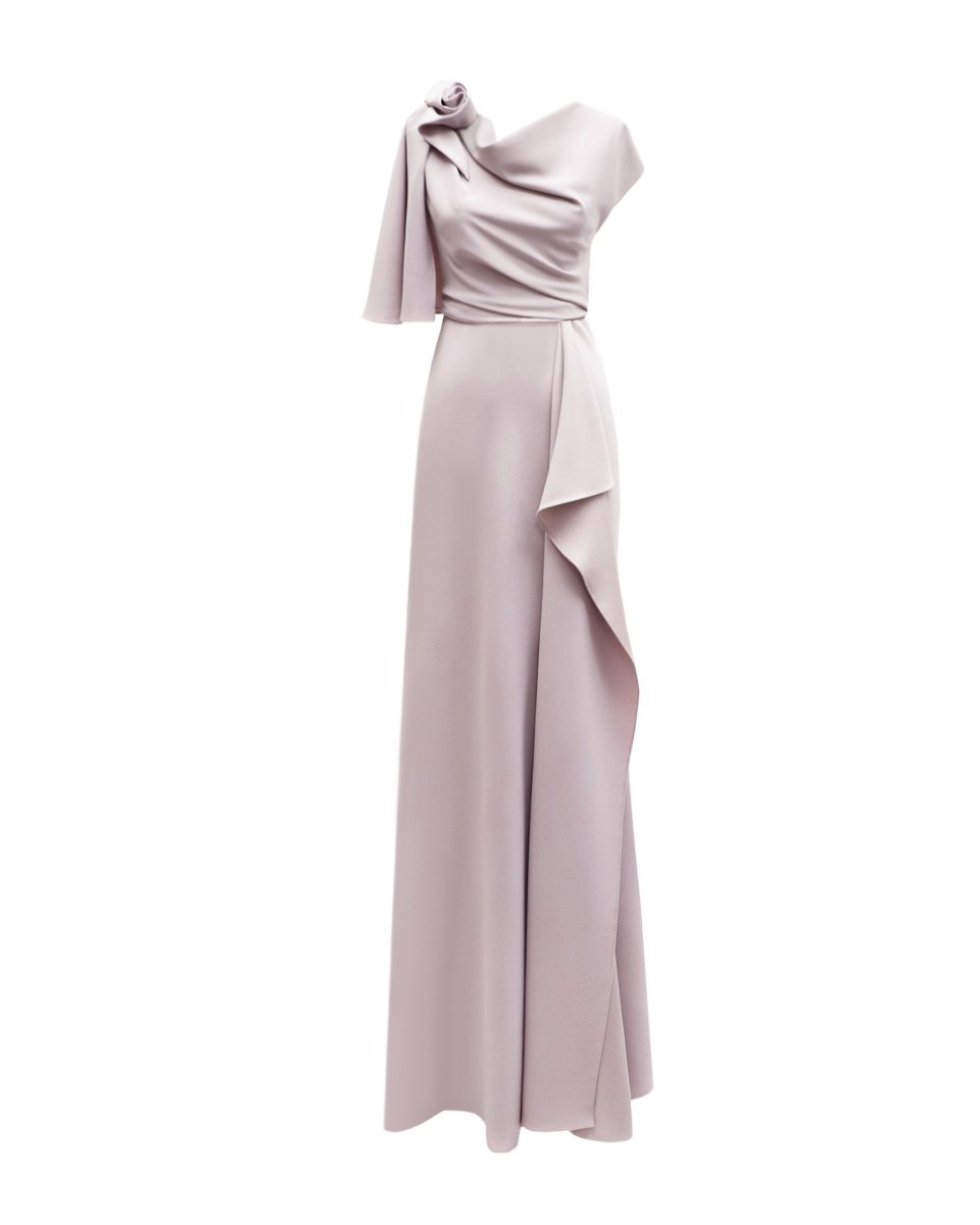 Draped Dress with Asymmetrical Sleeves - Gemy Maalouf