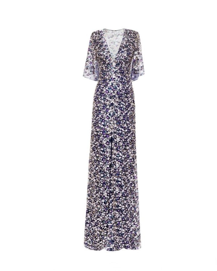 Beaded Dress with Cape Sleeves - Gemy Maalouf