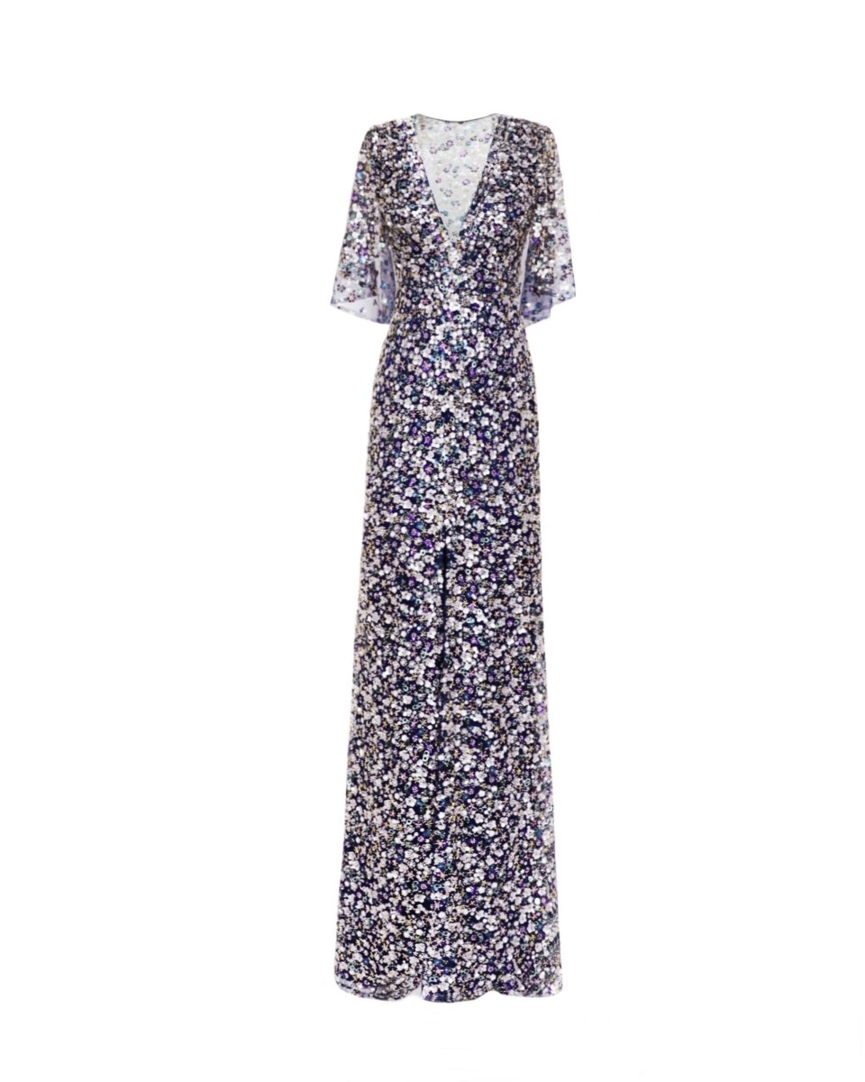 Beaded Dress with Cape Sleeves - Gemy Maalouf