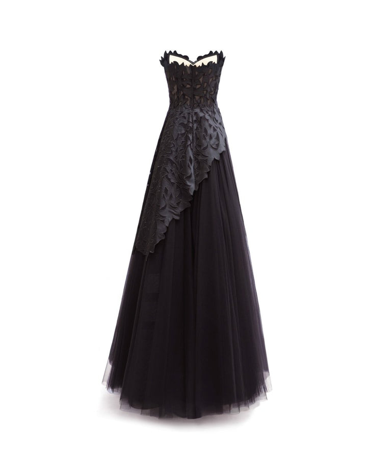 Strapless Asymmetrical Top with Long Skirt - Gemy Maalouf