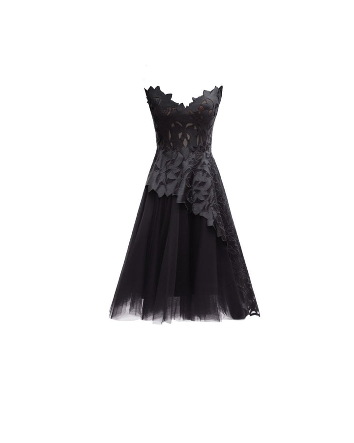 Strapless Asymmetrical Top with Short Skirt - Gemy Maalouf