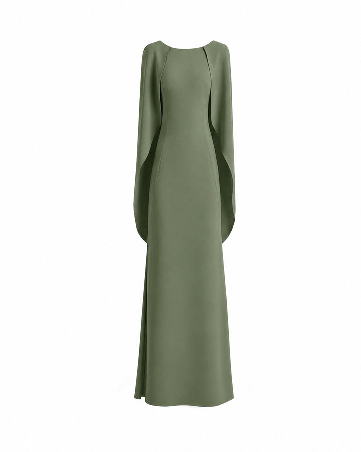 High-Neck Dress with Cape Sleeves
