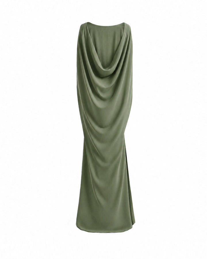 High-Neck Dress with Cape Sleeves