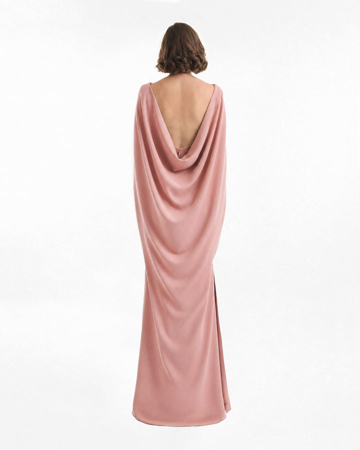 High-Neck Dress with Cape Sleeves
