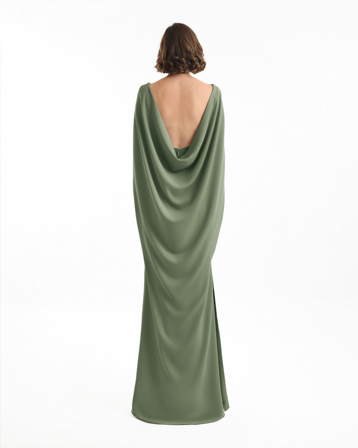 High-Neck Dress with Cape Sleeves