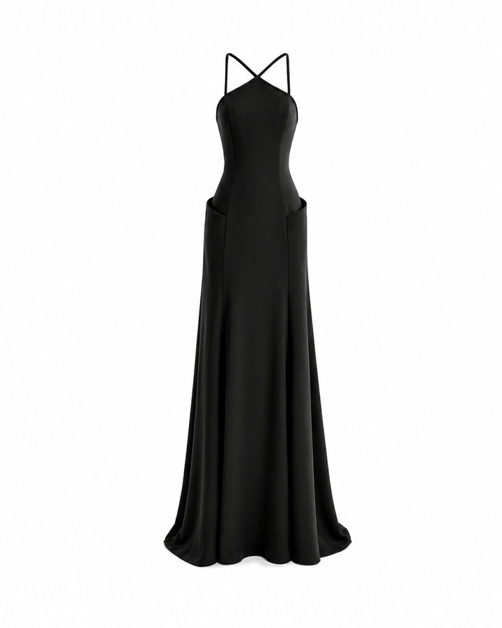 Halter-Neck Dress with Structured Hips