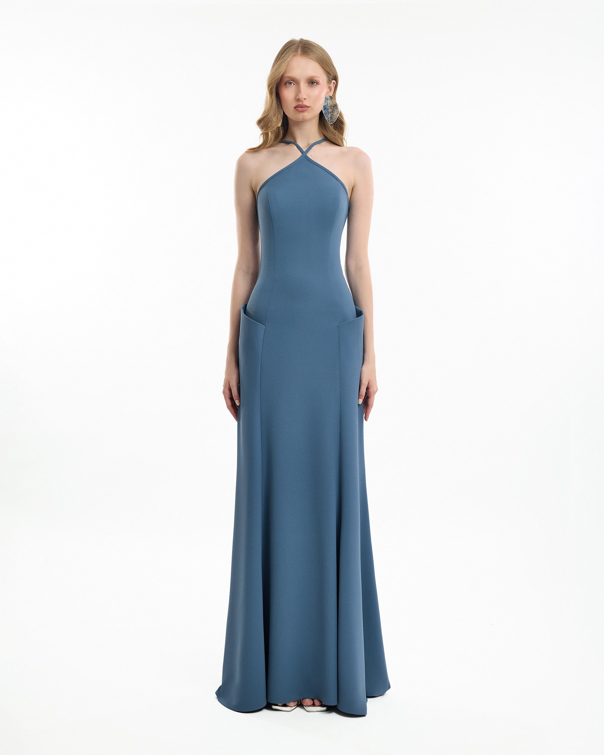 structured halter neck dress Burgendy Halter Sheer Panel Maxi Dress