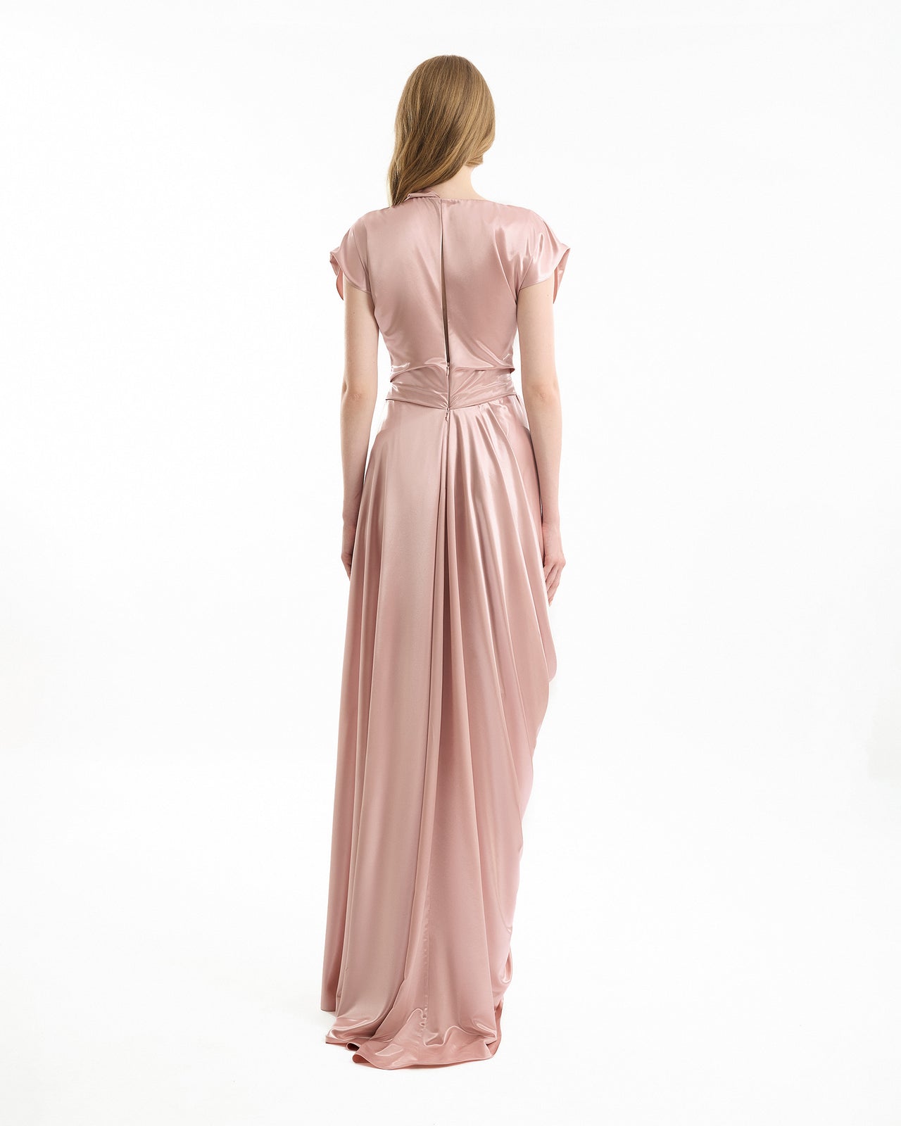 Pink evening gown on a white background