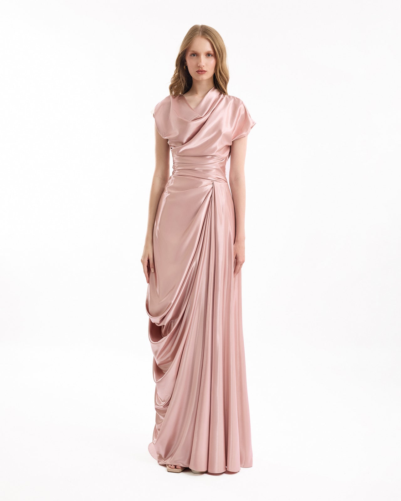 Pink evening gown on a white background