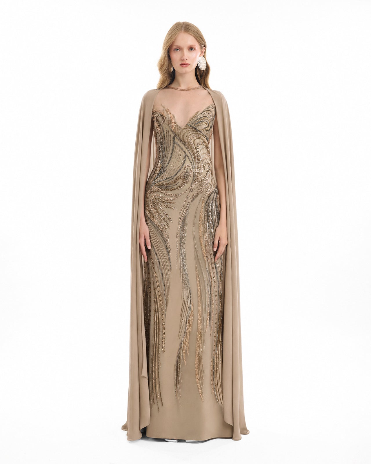 Fitted Beaded Dress with Sheer Neckline