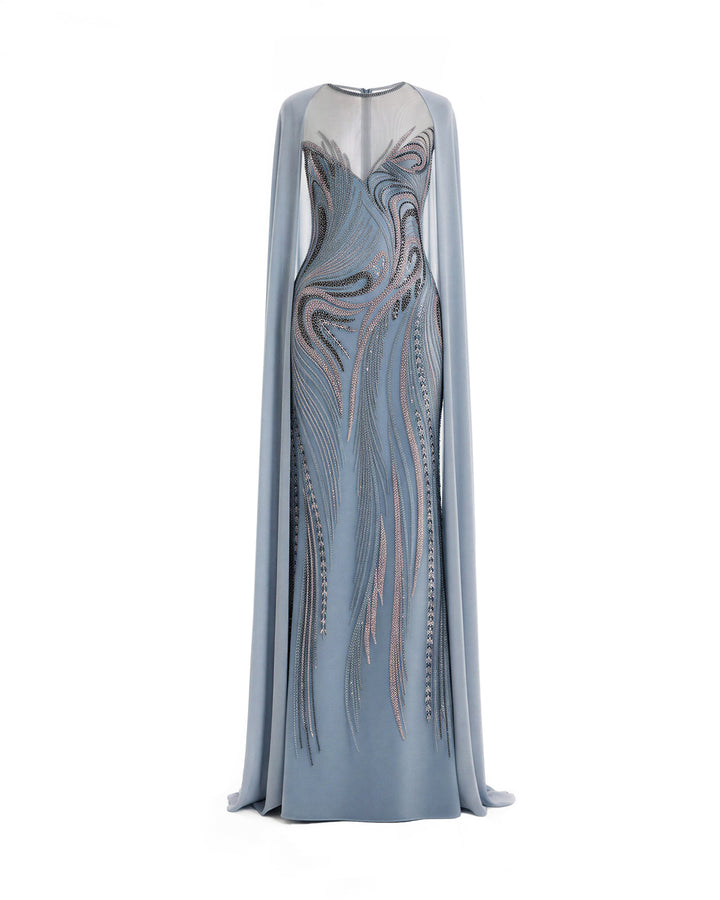 Fitted Beaded Dress with Sheer Neckline