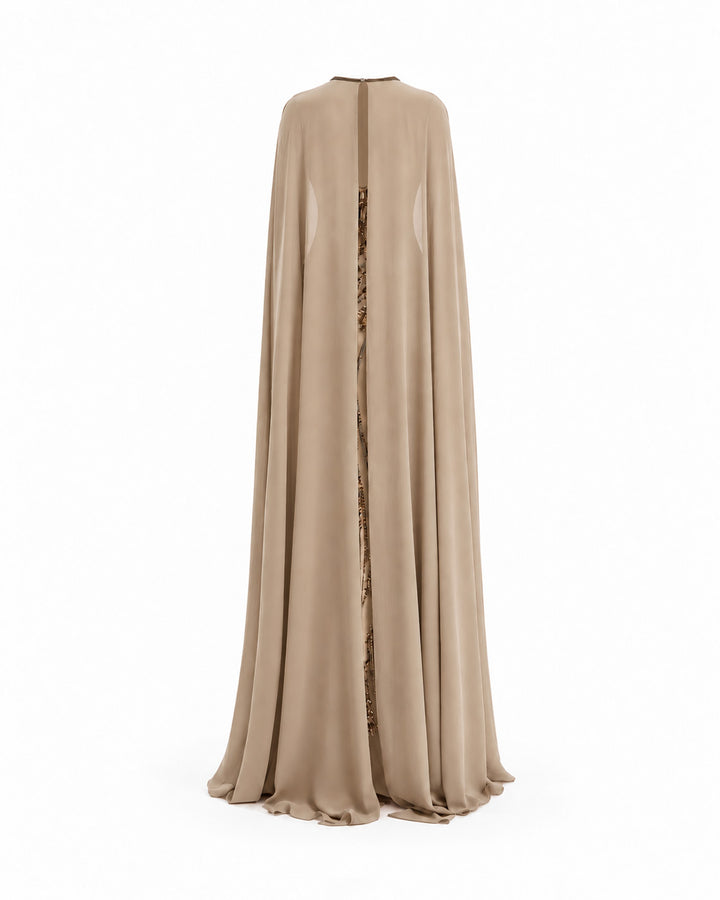 Fitted Beaded Dress with Sheer Neckline