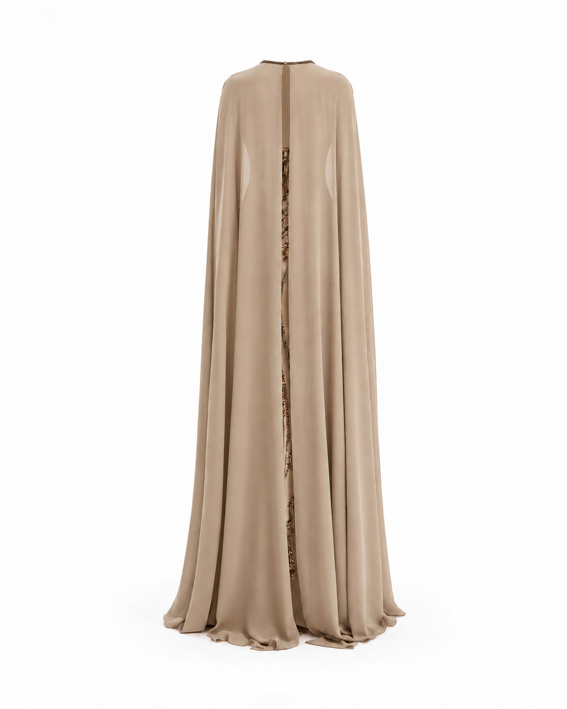 Fitted Beaded Dress with Sheer Neckline