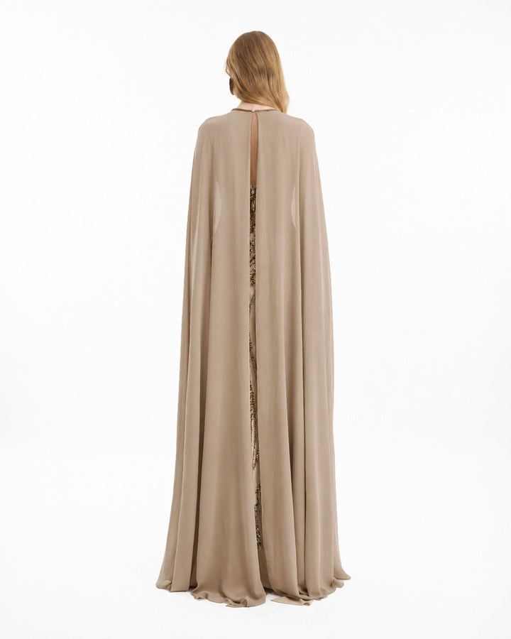Fitted Beaded Dress with Sheer Neckline