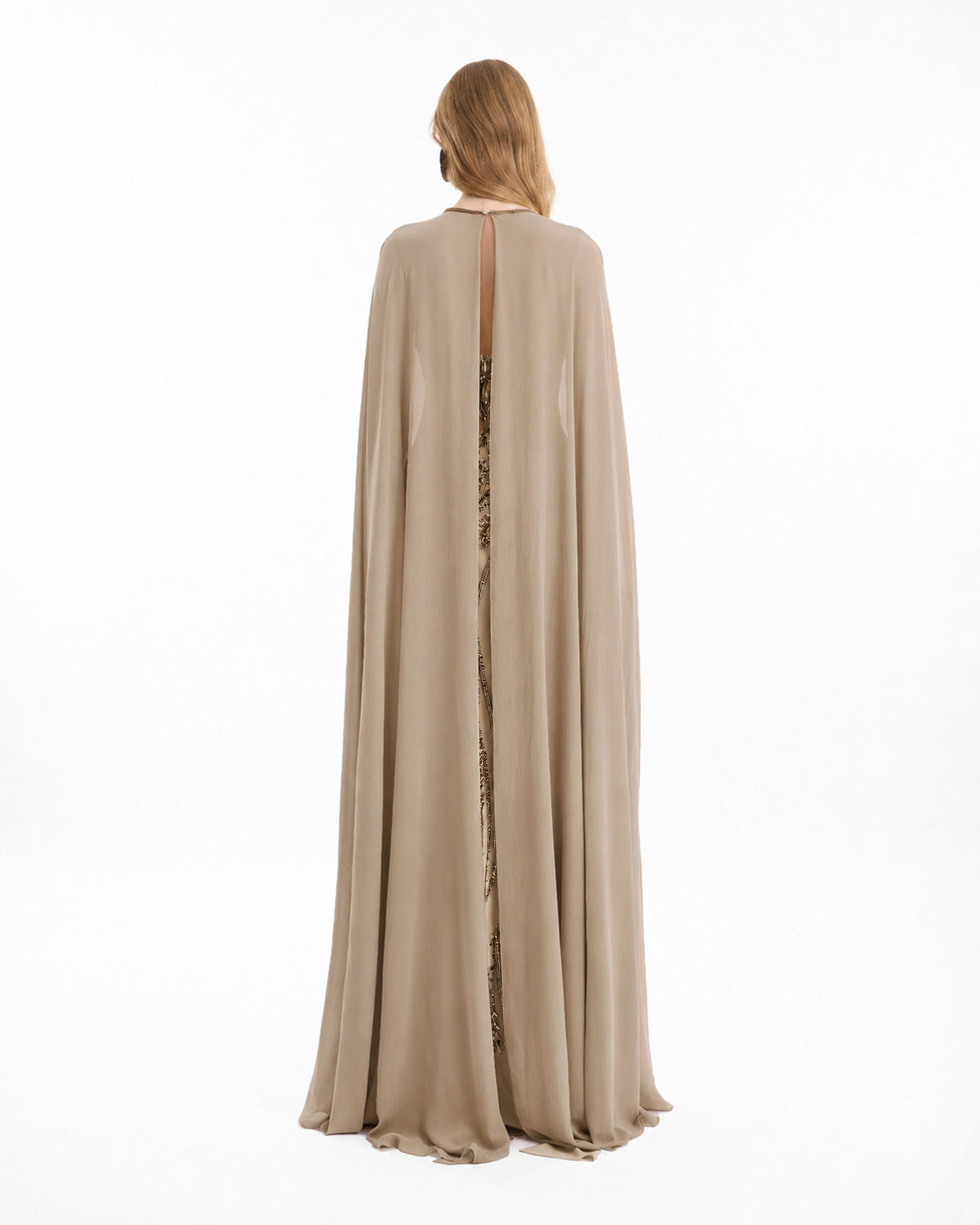 Fitted Beaded Dress with Sheer Neckline