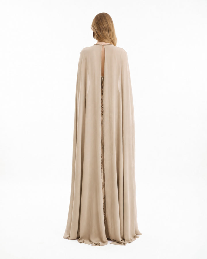 Fitted Beaded Dress with Sheer Neckline