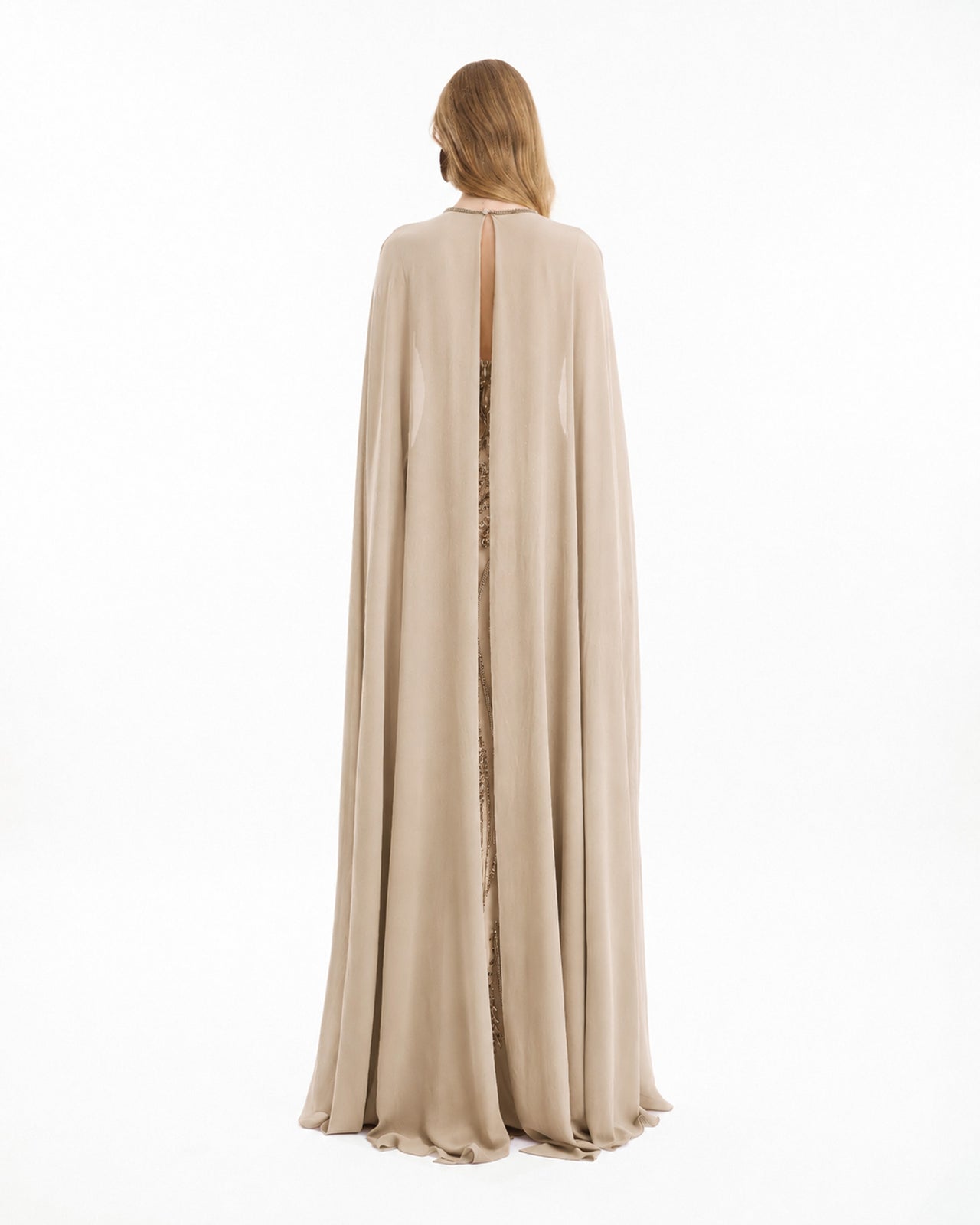 Fitted Beaded Dress with Sheer Neckline