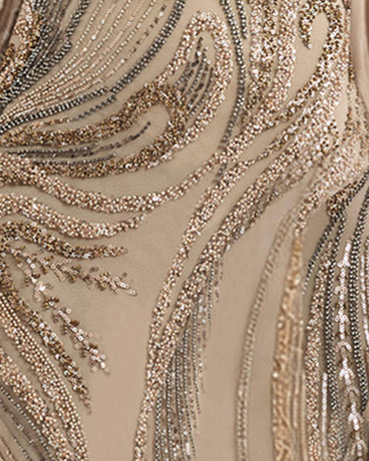 Fitted Beaded Dress with Sheer Neckline