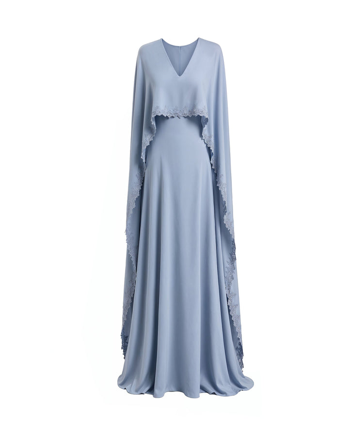 V-Neck Dress with Embroidered Cape