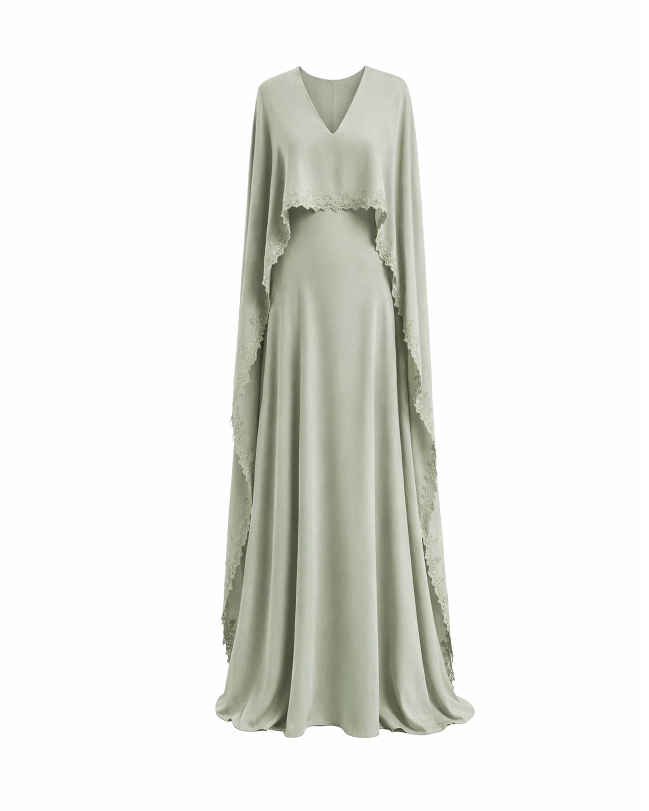 V-Neck Dress with Embroidered Cape