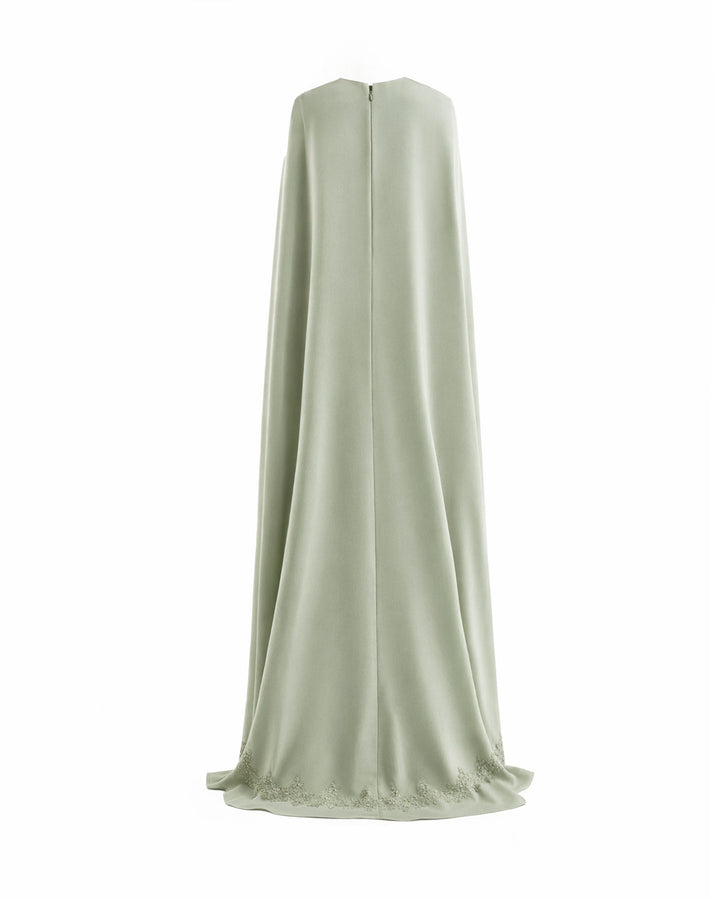 V-Neck Dress with Embroidered Cape