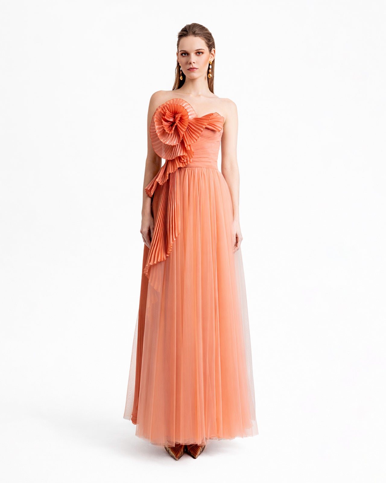 Draped Flower Strapless Dress