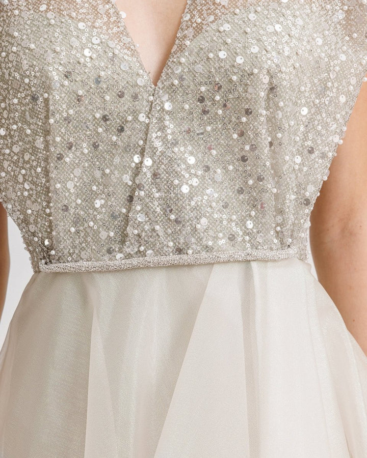 Wide Shoulders V - neckline Dress - Gemy Maalouf