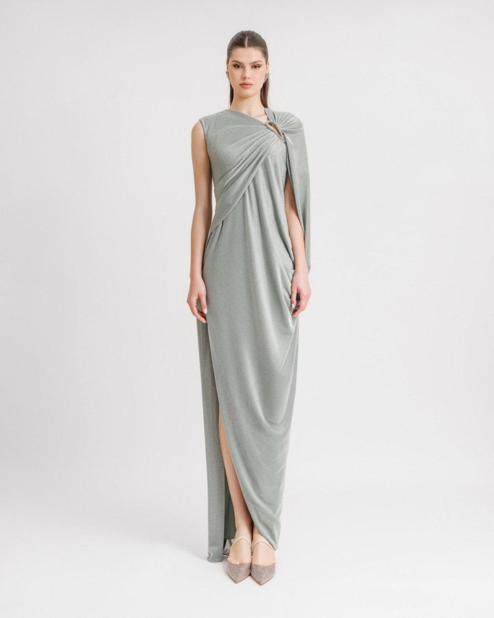 Asymmetrical Draped Sleeve Dress - Gemy Maalouf