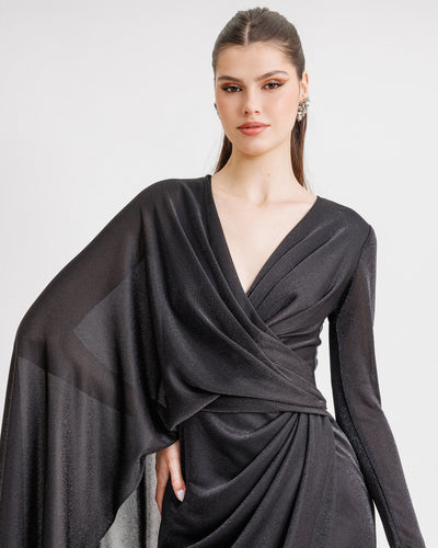 Draped Dress With A Cape-like Sleeve