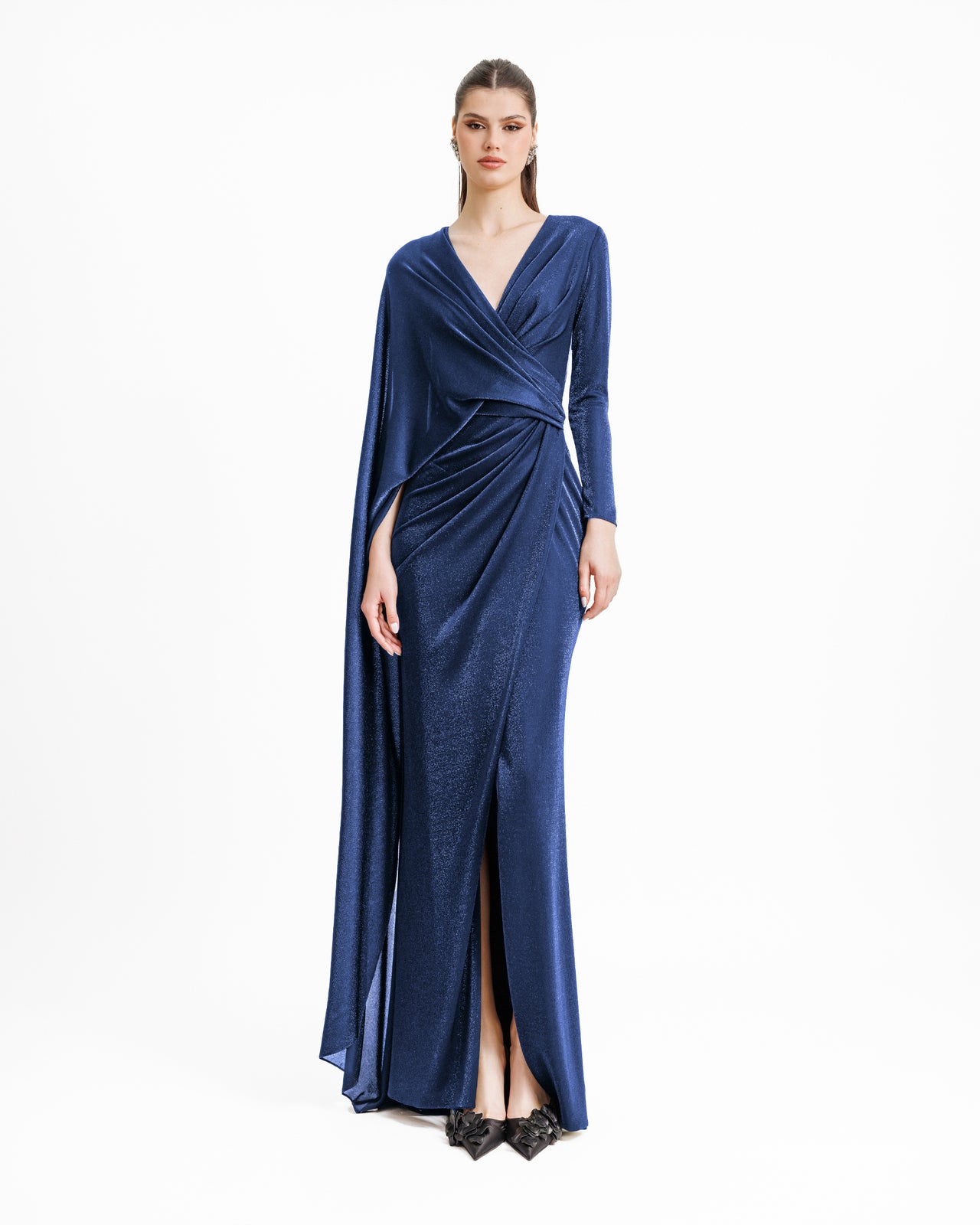 Draped Dress With A Cape-like Sleeve