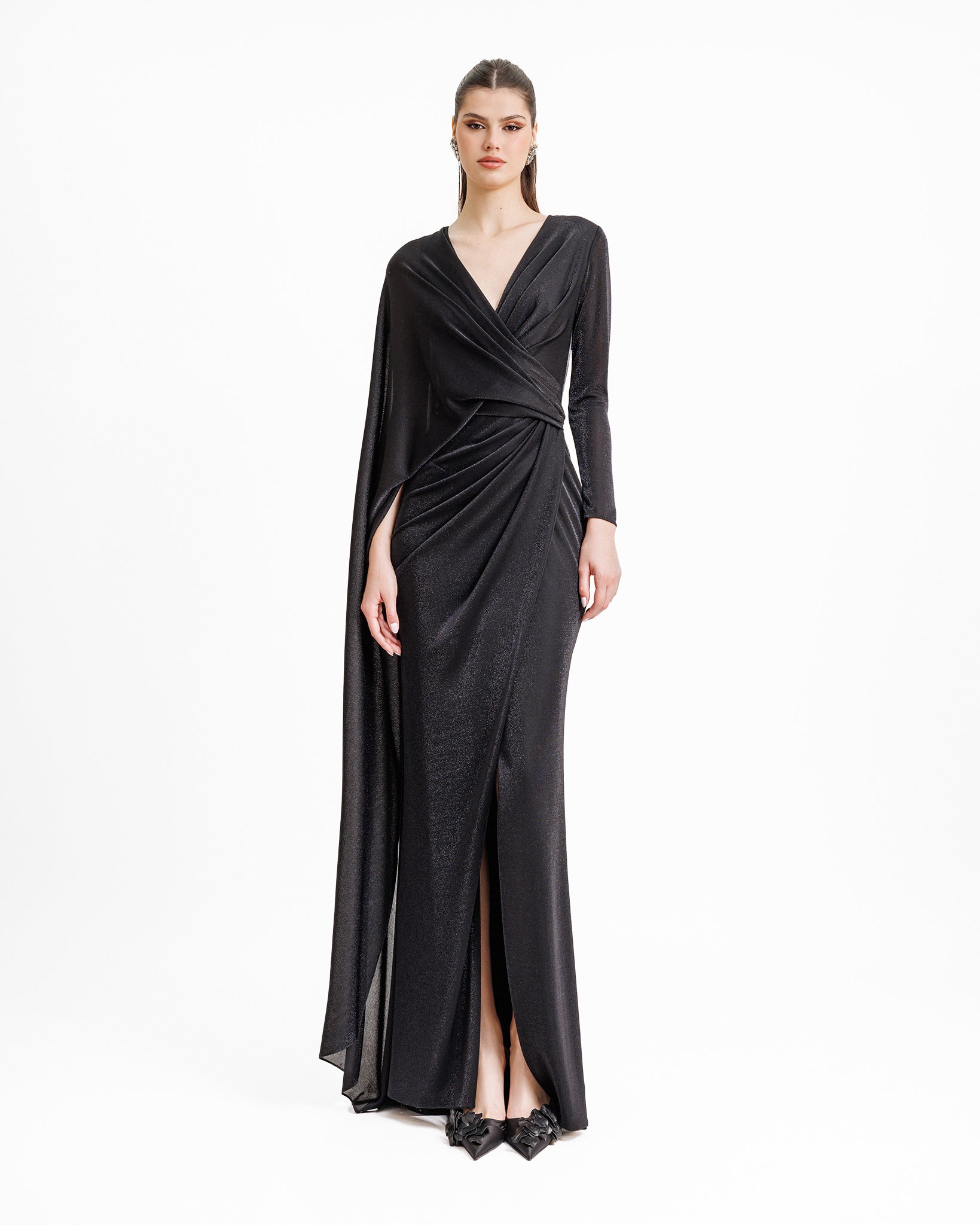 Draped Dress With A Cape-like Sleeve