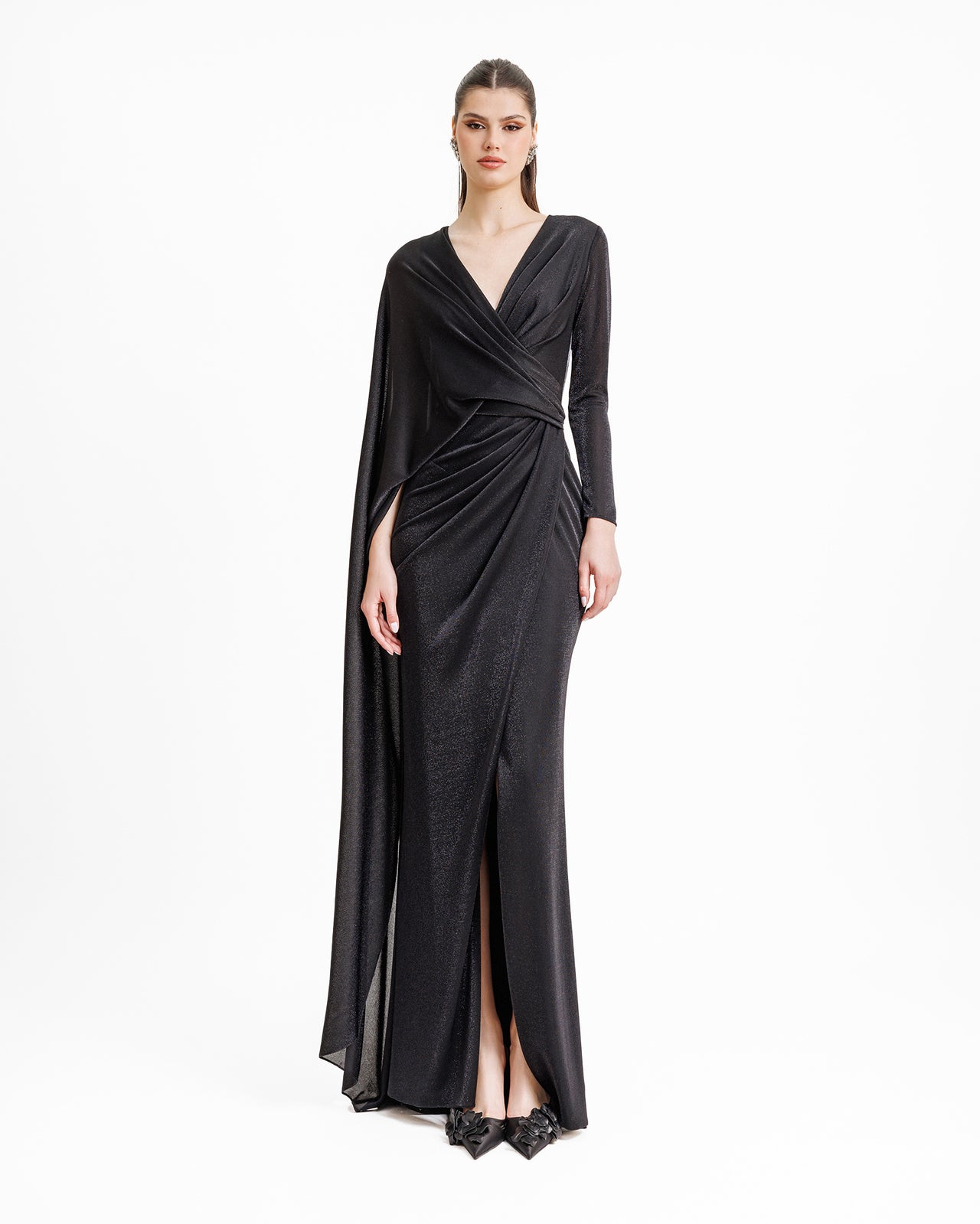 sachin and babi light blue dress Sculpted Floor Length Gown with Draped Detail 45619 main image 1