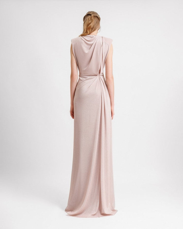 V - neckline Dress With Waist Drapings - Gemy Maalouf