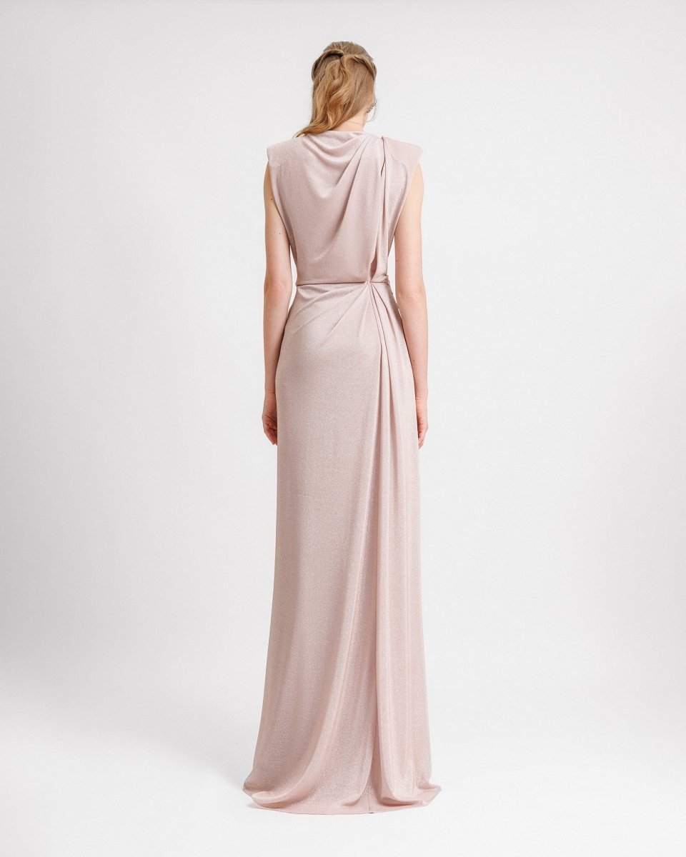 V - neckline Dress With Waist Drapings - Gemy Maalouf