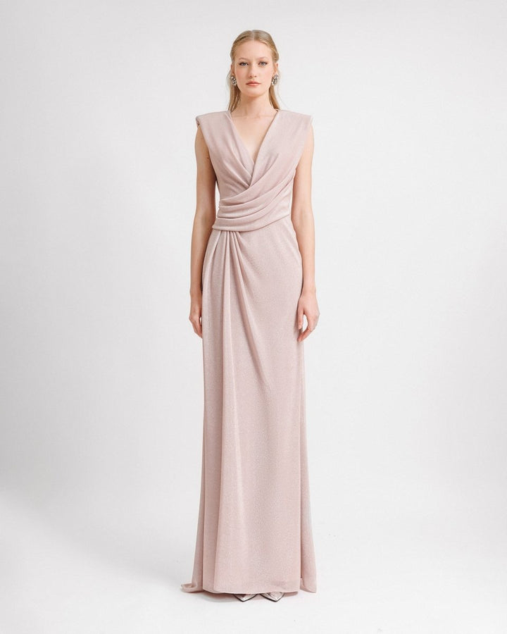 V - neckline Dress With Waist Drapings - Gemy Maalouf