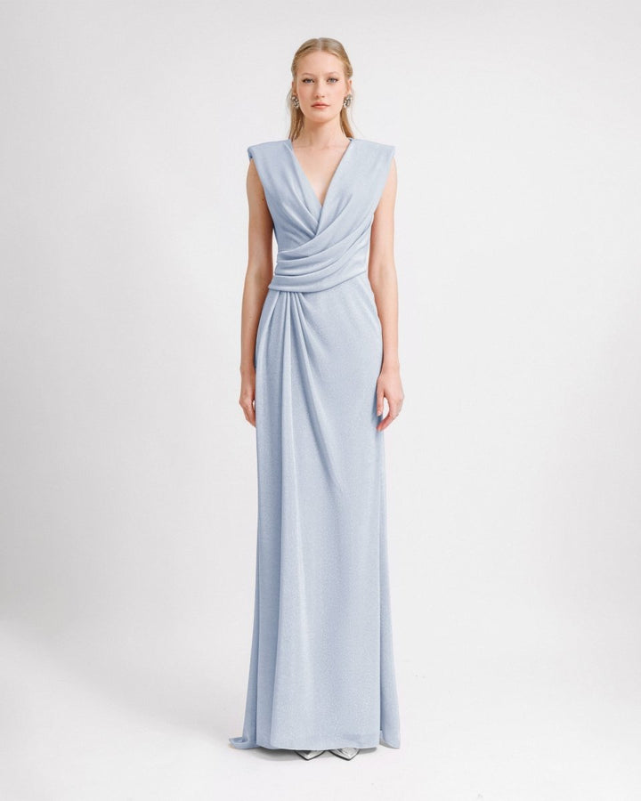V - neckline Dress With Waist Drapings - Gemy Maalouf