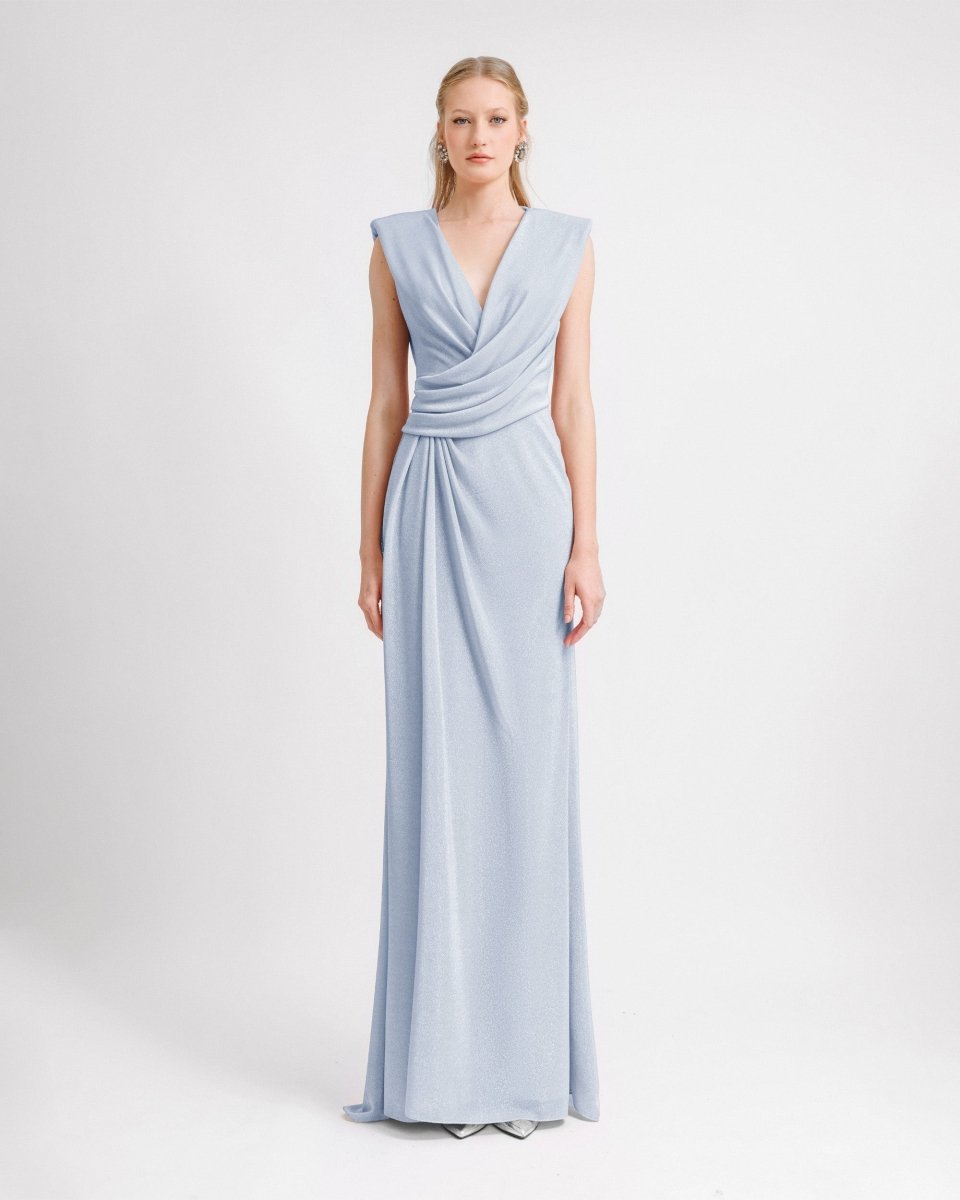 V - neckline Dress With Waist Drapings - Gemy Maalouf