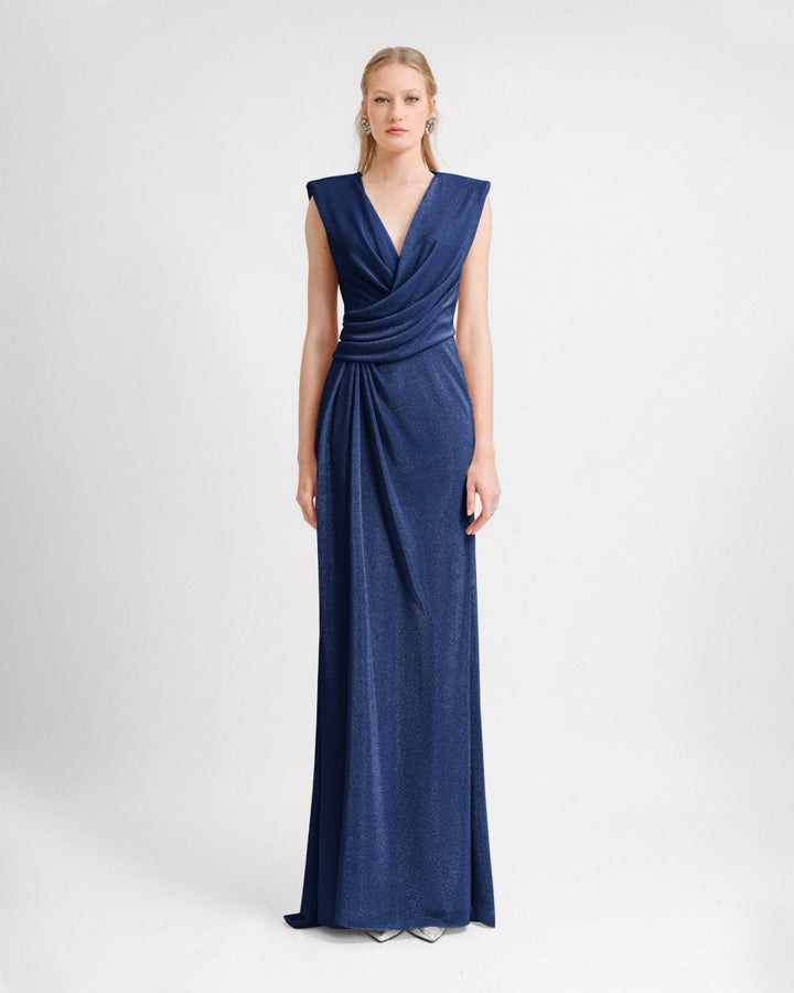 V - neckline Dress With Waist Drapings - Gemy Maalouf
