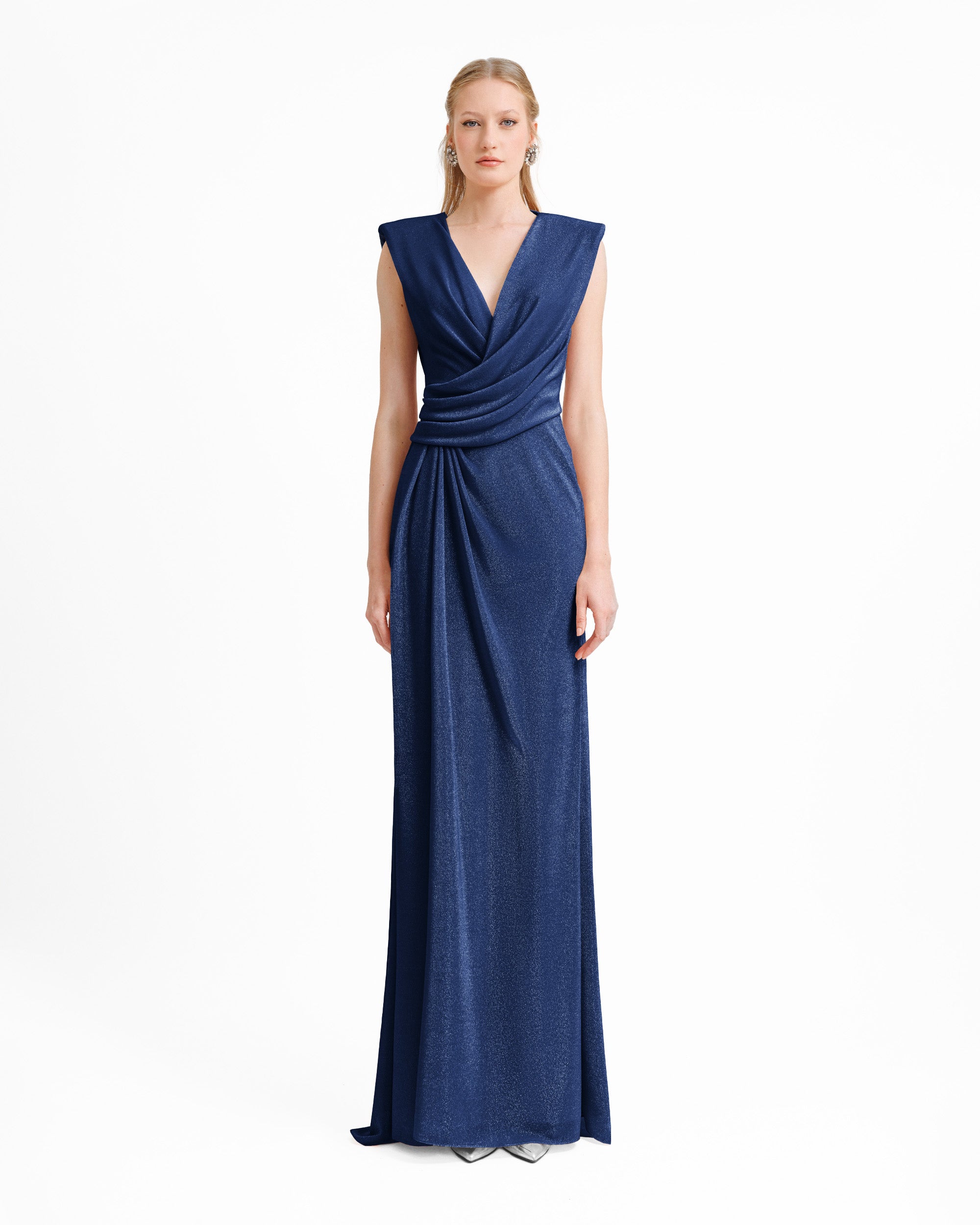 V-neckline Dress With Waist Drapings