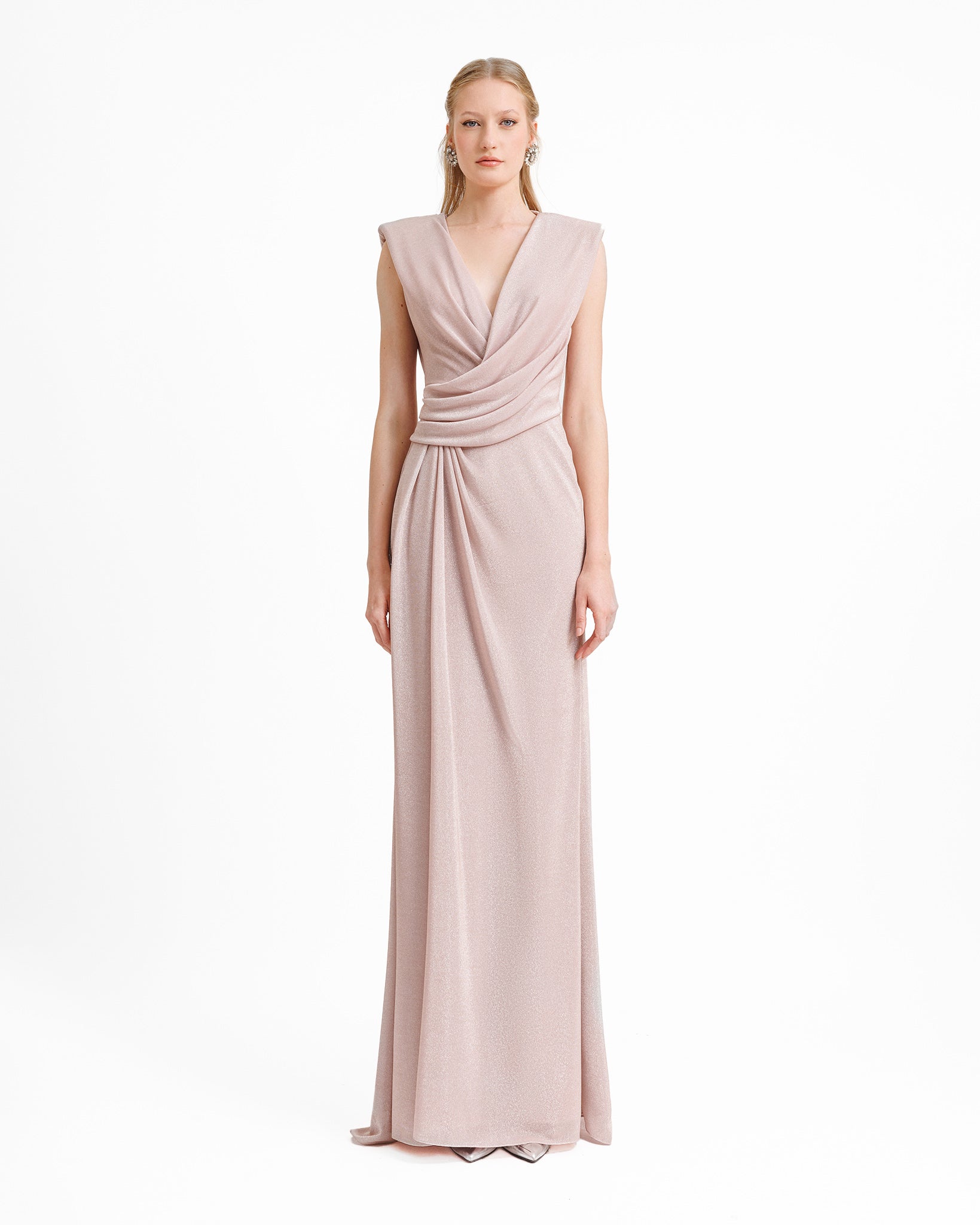 V-neckline Dress With Waist Drapings