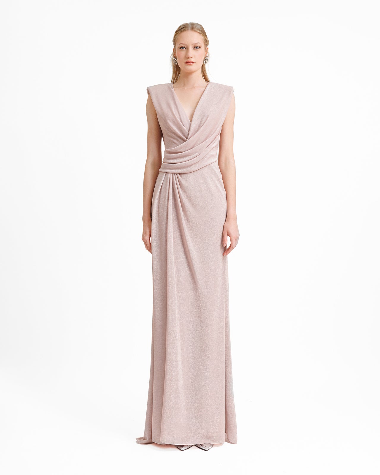 V-neckline Dress With Waist Drapings