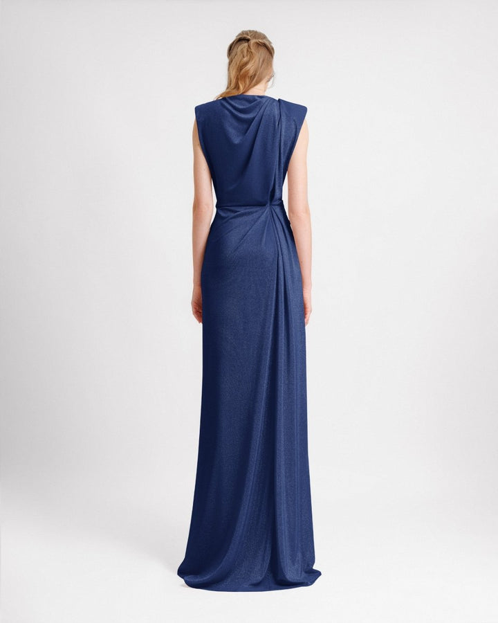 V - neckline Dress With Waist Drapings - Gemy Maalouf