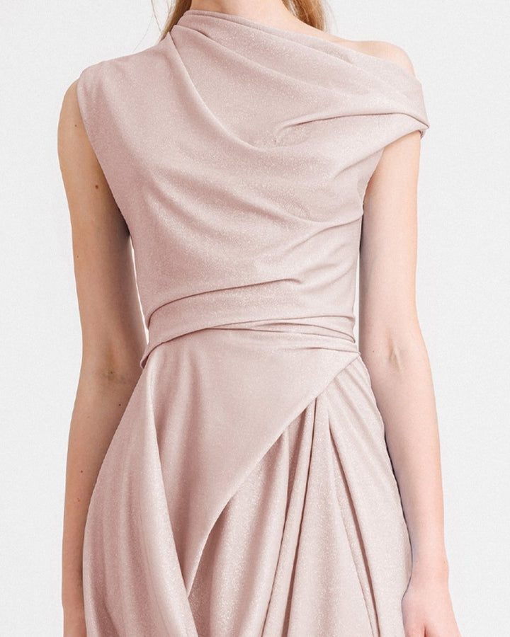 Asymmetrical Neckline Draped Dress - Gemy Maalouf