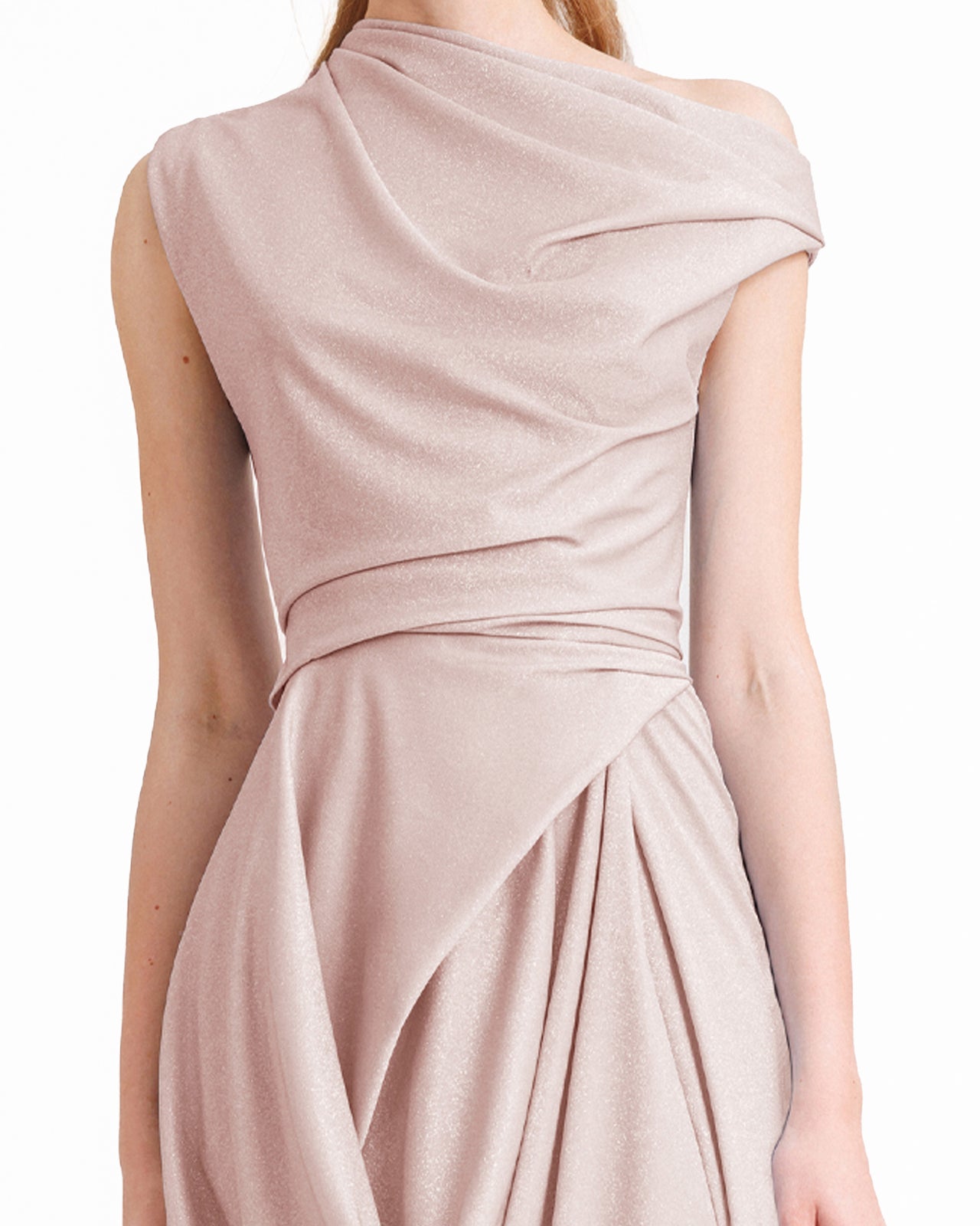 Asymmetrical Neckline Draped Dress