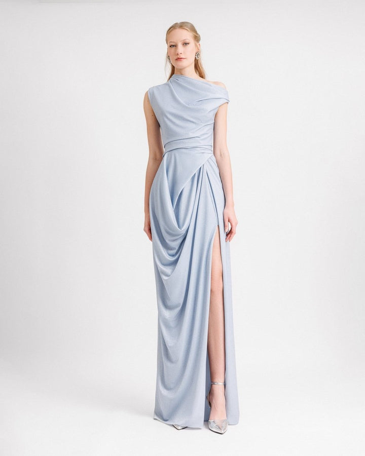 Asymmetrical Neckline Draped Dress - Gemy Maalouf